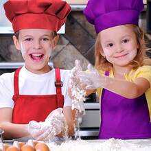 6pcs Customizable Kids Chef Apron & Hat Set, With Pockets, Adjustable Neck Strap, Personalized Logo & Pattern Printing, Suitable For Boys & Girls Baking, Cooking Role Play, Kindergarten Cooking Scene Anti-Dirt Apron - Multicolor - View 3