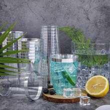 10pcs Silver Cups, 6.76oz Clear Cups With Silver Trim, Silver Beer Cups, Hard Cups For Party, Premium Silver Rimmed Cups, Perfect For Weddings And Parties - Silver - View 6