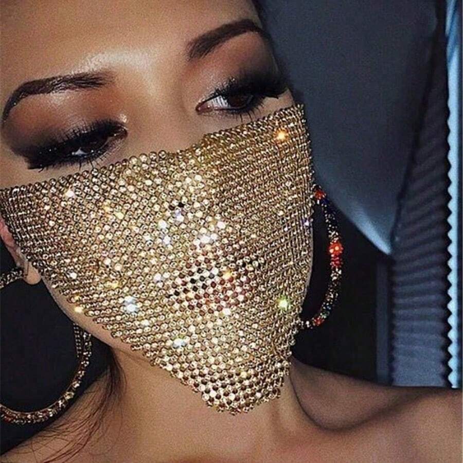 2026 New Beach Women's Wear Nightclub Metal Flash Diamond Decoration Mask Mask