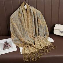 3pcs Women's Paisley Flower Pattern Fashion Warm Printed Scarves, Classic Pelisse Headscarf And Robe Matching Shawl Headscarf - Camel - View 7