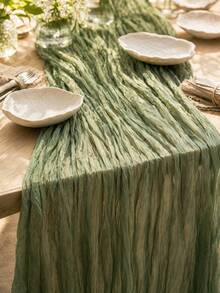 2pcs Sage Green Cheesecloth Semi-Sheer Gauze Table Runner, 120 Inch Bohemian Style Gauze Tablecloth, Suitable For Wedding, Party, Baby Shower, Birthday And Other Occasions Home Decor - Green - View 5