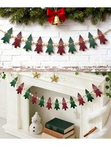Felt Christmas Tree Wooden Bead Garland, Hanging Decorative Banner Suitable For Fireplace Mantel - Multicolor - View 2