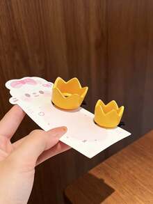 2PCS Cute Yellow Crown Hair Clips, Women's 3D Cartoon Duckbill Barrettes, Versatile Bangs & Flyaway Hair Accessories - Multicolor - View 5