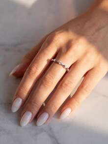 1 pieza Anillo de Moissanita con Diseño Geométrico Minimalista de Bambú de 0.03ct, Elegante & Lujoso, Adecuado para Compromiso, Boda, Joyería Nupcial - Anillo geométrico de moissanita - Ver 2