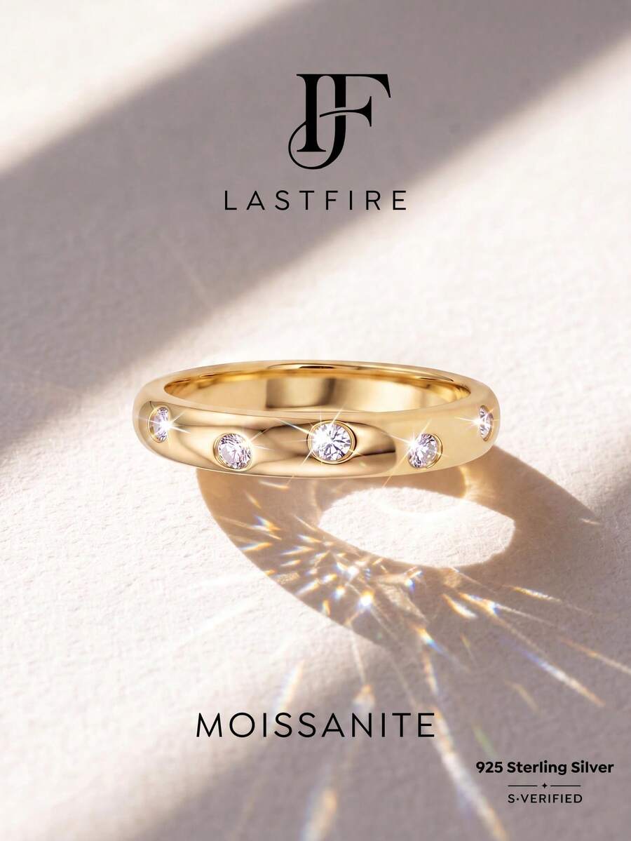1pc 0.03ct Polished Half Circle Moissanite Diamond Ring 925 Sterling Silver Elegant Luxury Suitable For Engagement, Wedding And Bridal Jewelry - Round Diamond Moissanite Ring - View 1