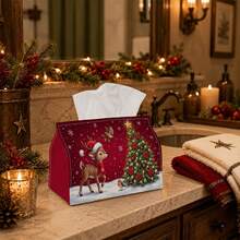 1pc Christmas Print Tissue Box - Reindeer, Christmas Tree And Cardinal Tissue Box Holder, Suitable For Living Room, Bedroom, Coffee Table And Dining Table - Multicolor - View 6