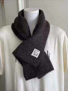 1pc Korean Style INS Soft Knitted Scarf For Women, Thick Warm Solid Color Versatile Cross-Knit Neck Warmer, Suitable For Autumn/Winter Daily Wear For Students - Multicolor - View 5