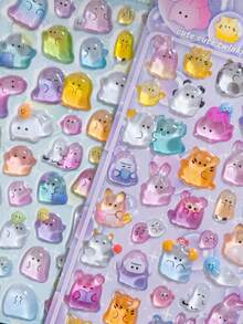 1/4 piezas Pegatinas decorativas transparentes y coloridas con animales de dibujos animados divertidos y lindos para niños, con relieve - Multicolor - Ver 2