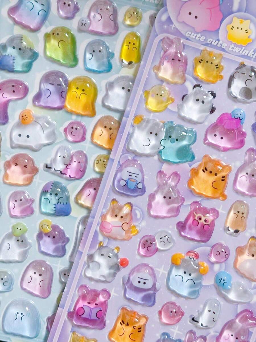 1/4 piezas Pegatinas decorativas transparentes y coloridas con animales de dibujos animados divertidos y lindos para niños, con relieve