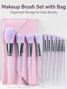 Purple Makeup Brush Set, Glitter Transparent Handle Makeup Brushes, Soft Synthetic Bristle Foundation Blush Eyeshadow Concealer Brush Set, Professional Full Face Eye Makeup Tools, Suitable For Women And Girls Daily Makeup - Multicolor - View 7