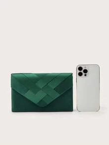 Noctella Tas Clutch Satin Hijau Vintage, Dompet Amplop dengan Penutup Silang dan Desain Elegan, Tas Tangan Malam yang Anggun untuk Pernikahan, Pesta, Makan Malam & Acara Formal - Dark Green - View 6