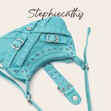STEPHIECATHY Women's Shoulder Bag Retro Brush Off Color Washed PU Vegan Leather Buckle Belts Metal Eyelets Decoration Punk Y2K Style Adjustable Strap Hobo Handbag - Multicolor - View 7