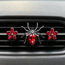 3pcs/Set Rhinestone Crystal Large Spider Car Air Vent Aromatherapy Clip Crystal Five-Petal Flower Car Air Conditioner Vent Fragrance Creative Interior Decoration - Spider Five-petal Flower - View 8