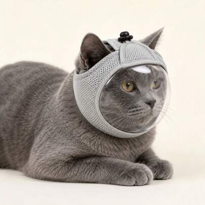 Capa Transparente para Cabeça de Gato que Não Bloqueia a Visão, Máscara Respirável para Rosto de Gato, Máscara Confortável Anti-Lambida e Anti-Arranhão, Suprimentos para Animais de Estimação