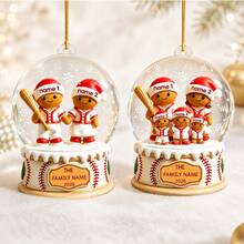 Custom Baseball Gingerbread Family Snow Globe Christmas Ornament, Personalized 2-5 Names Holiday Hanging Decor, Festive Winter Style, Customized Christmas Wall Decoration, Customizable Family Keepsake, Christmas Tree Decor, Holiday Gift, 2D Effect - Style D - View 5