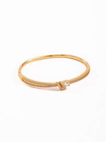 1pc Luxury Gold Copper Inlaid Cubic Zirconia Knot Teardrop Decor Bangle For Women Daily Party Dating Jewelry Gift - Multicolor - View 6