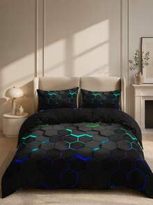 2/3pcs Black Beehive Geometric Digital Print Duvet Cover Set (1 Duvet Cover + 1/2 Pillowcases, Without Inserts), Polyester Fiber Soft And Skin-Friendly For Daily Use, For Bedroom Decor Back School Bedding Set - Multicolor - View 1