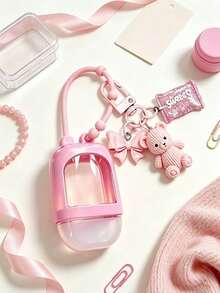 Portable Squeeze Bottle, Funnel, With Silicone Cover, Paired With Three-Dimensional Teddy Bear Candy Relief Heart Nameplate Key Pendant,Travel,Home - One Size Fits All - View 4