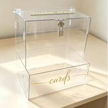 Lockable Transparent Acrylic Wedding Card Box With Card Slot, Decorated With Gold "Cards" Lettering, Envelope Gift Box For Wedding Reception, Bridal Shower, Birthday, Graduation Party Tabletop Decor - 1PC - View 6