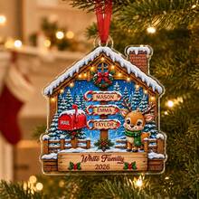 Custom Family Reindeer Christmas Ornament, Personalized 2-4 Names Winter Cabin Sign, Festive Holiday Style, Customized Christmas Wall Decor, Customizable Family Keepsake, Christmas Tree Hanging Decor, 2026 Holiday Gift, Candy Cane Name Tag, 2D Flat - Style D - View 5