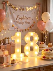 21cm LED Marquee Number Light, 1/16/18/30/50/60 Birthday Party Decoration Marquee Number Light, Battery Operated, Birthday/Anniversary Decoration, Wedding Decoration, Proposal Decoration, Dorm Room Decoration Light, Christmas Decoration Light - White - View 3