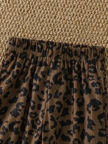 1pc Autumn/Winter 3-7Y Girls Corduroy Ditsy Floral Long Pants, Suitable For Daily Wear, Student Casual, Fashionable And Cute - Brown - View 4