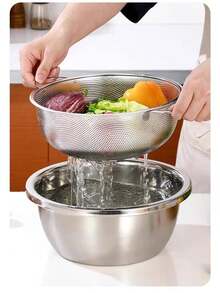 Saringan Stainless Steel, Keranjang Pencuci Sayuran, Pencuci Beras, Ayakan Dapur Bulat, Keranjang Buah dan Sayuran - S - View 5