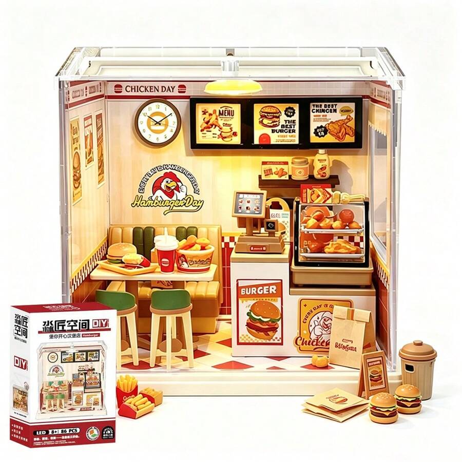 Set de maquetas de casas para construir una minihamburguesería, restaurante de comida rápida en miniatura, juguete para manualidades. - Multicolor - Ver 1
