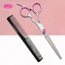 3pcs Hair Cutting Scissors Set, Stainless Steel Straight & Thinning Shears With Hair Comb, Professional Hairdressing Tools For Men Women Children Adults, Home & Salon Use - Pink - View 14