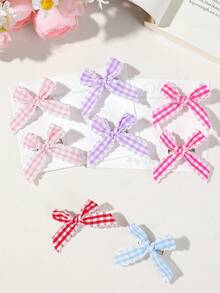 20pcs Girls Colorful Bow Plaid Lace Hair Clips Duck Mouth Hair Accessories Ribbon Cute Korean Princess Style All-Match Versatile Non-Damaging Hair Clips For Daily Use - Multicolor - View 5