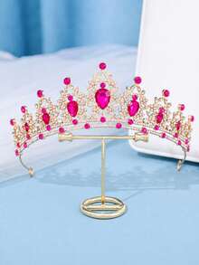 1pc Baroque Style Blue Crystal Rhinestone Crown Wedding Bridal Tiaras Valentine's Day Accessories - Baby Blue - View 12