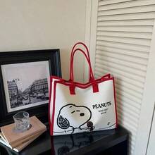 SNOOPY 1pc Cute Peanuts Cartoon Pattern Canvas Tote Bag, Large Capacity, Suitable For Work And Daily Outings, Perfect Gift - A - View 3