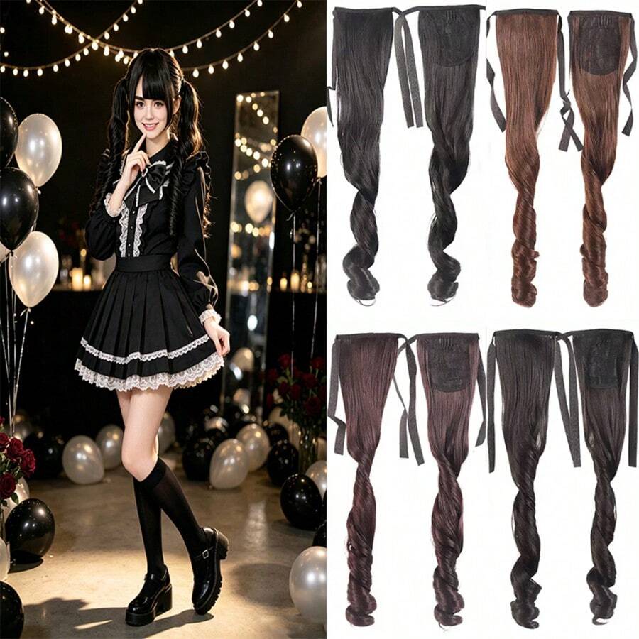 2pcs Set For Halloween Party Lady, Double Ponytail Long Roman Curl ...