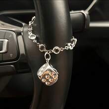 Dice Steering Wheel Car Hanging Ornament, Silver Clear Rhinestone Chain, Cool Retro‑Style Auto Interior Hanging Charm, Decorative Car Gift For Women - Ornaments - View 7