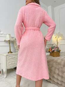 Women's Plush Heart Embroidered Robe, Soft And Comfortable Autumn/Winter Loungewear, Cream Color Plush Bathrobe, Women's Fluffy Plush Robe - Heart Purple - View 4