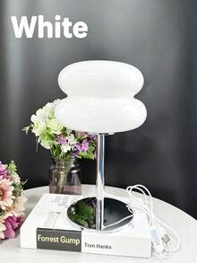 1pc Bauhaus Style Table Lamp - Adjustable Light, USB Interface, Double-Layer Bread Shape, Button Control, Suitable For Living Room/Dining Room/Bedroom Bedside LED Table Lamp - White - View 5