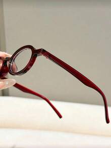 1 Pair Women's Small Oval Frame Glasses, Cute Academic Style Decorative Non-Prescription Glasses - Multicolor - View 2