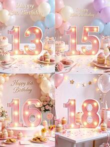 1pc 16cm Pink Glowing Letter Light, Home Decor LED Letter Lamp, Indoor Room Decoration, Wedding Proposal Decoration, Birthday Party Decoration Letter Sign - Pink - View 4