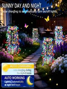 4pcs Solar Powered Ground Stake Firework Lights (200/160/100 LED), Christmas Garden Landscape Lights, Solar Fireworks Lights, 8 Lighting Modes, Suitable For Christmas, Garden, Home, Wedding, Lawn And Party Decoration - Solar Firecracker Lights - View 5