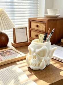 2pcs Personalized Fanged Skull Desktop Pen Holder 3D Printed Creative Decor Office Desk Stationery Storage Container - View 8