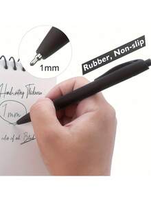 Black Round Head Retractable Pen, 1.0mm Medium Tip, Smooth Ink, Retractable And Super Practical! Minimalist Design, Smooth Writing, Black Ink Pen, Writing Pen, Diary Pen, Office, School Supplies, Retractable, Super Practical For Students, Teachers, Office And Business Use. - Multicolor - View 5