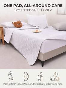 1pc Waterproof Ultrasonic Needleless Quilted Comfortable Bed Protector, Fitted Sheet Style Bedding, Mattress Cover With Anti-Slip Straps, Soft And Skin-Friendly, Fits Single, Double, King Size Beds, Soft Mattress Pad Protector, Dust-Proof, Stain-Resistant, Easy To Clean, Machine Washable (Pillowcase Not Included) - Waterproof Diaper Pad - White - View 3