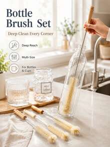 1/4pcs Multi-Size Bottle Brush Set, Long Handle Kitchen Cleaning Brushes, Suitable For Water Bottles, Glass Cups, Jars And Tumblers - Grey - View 6