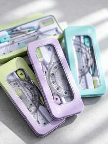 Set Penggaris Mini Multifungsi 7 Buah, Set Alat Geometri Matematika, Termasuk Kompas, Penggaris Segitiga, dan Aksesoris Logam, Perlengkapan Alat Tulis Sekolah - A - View 4