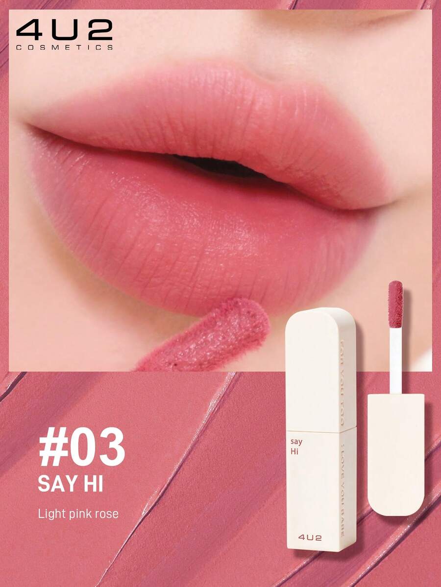 4U2 Lip Mud, Hasil Akhir Matte, Kilap Lebih Terang, Warna Tahan Lama, Tekstur Krim Lembut Seperti Kue, Sentuhan Halus Seperti Sutra, Tahan Air dan Tahan Keringat