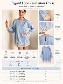 Women's Elegant Solid Color Round Neck Long Sleeve Ruffle Hem Simple Fashion Dress - Baby Blue - View 6