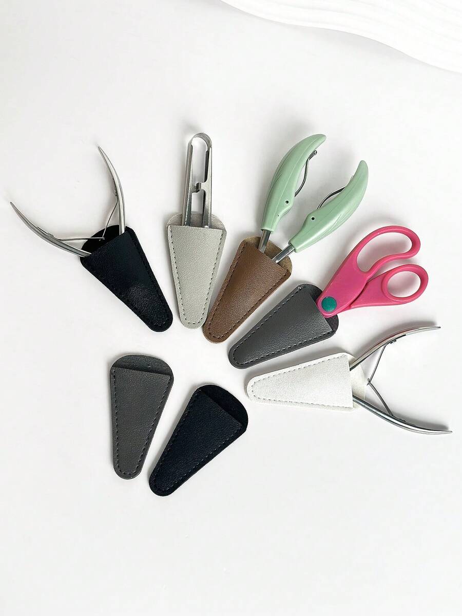 1PC Simple Soft PU Leather Nail Tool Protective Cover, Cuticle Scissors Tweezers Steel Pusher Anti-Drop Sleeve, Nail Salon Tool Case, For Daily Nail Tool Storage And Salon Use - Multicolor - View 1