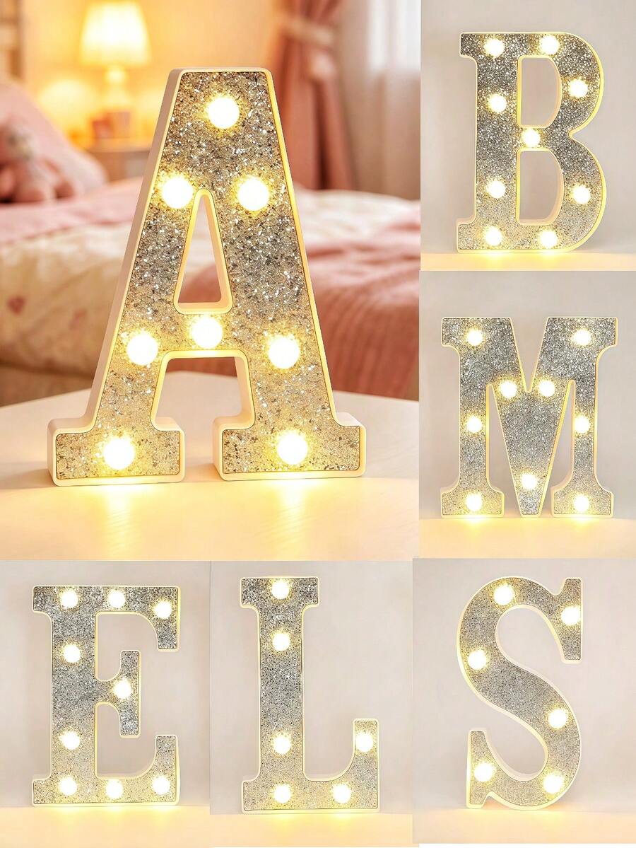 21cm/8.27in Silver Letter Light Home Decor, Wedding Birthday Party Proposal Decoration Letter & Number Light, Girls Dorm Room Decoration Light, Letter Light Sign - Warm white light - View 1