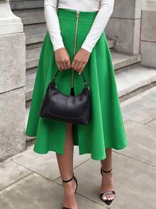 Women's Solid Color Casual Versatile Daily Wear Skirt - Green - View 3