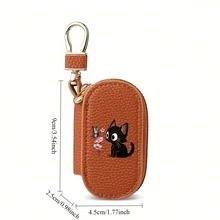 Cute Cat And Butterfly Print Unisex Lychee Texture Zipper Multifunctional Car Key Storage Bag, Perfect Gift For Christmas/Halloween/Birthdays - Multicolor - View 5